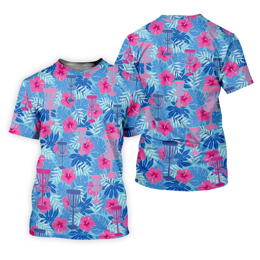 Blue Hibiscus Disc Golf Polo Shirt, Hawaiian Golf Shirt, Mens Golf Shirts