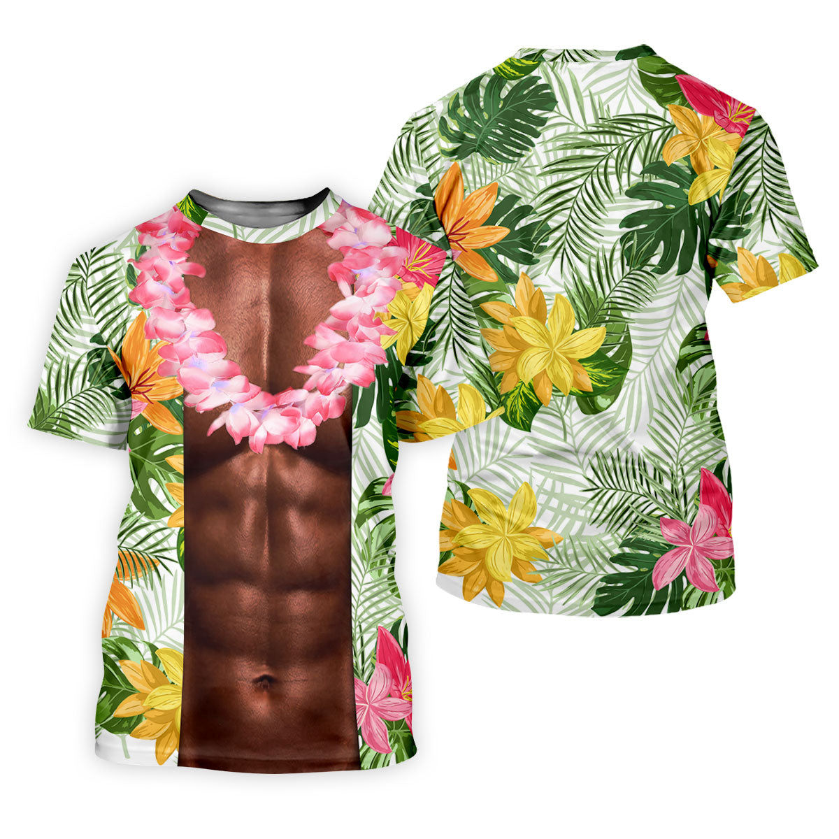 Tan Skin Tropical Muscle Chest Hawaiian Golf Polo Shirt, Women's Golf Tops, Performance Golf Shirt