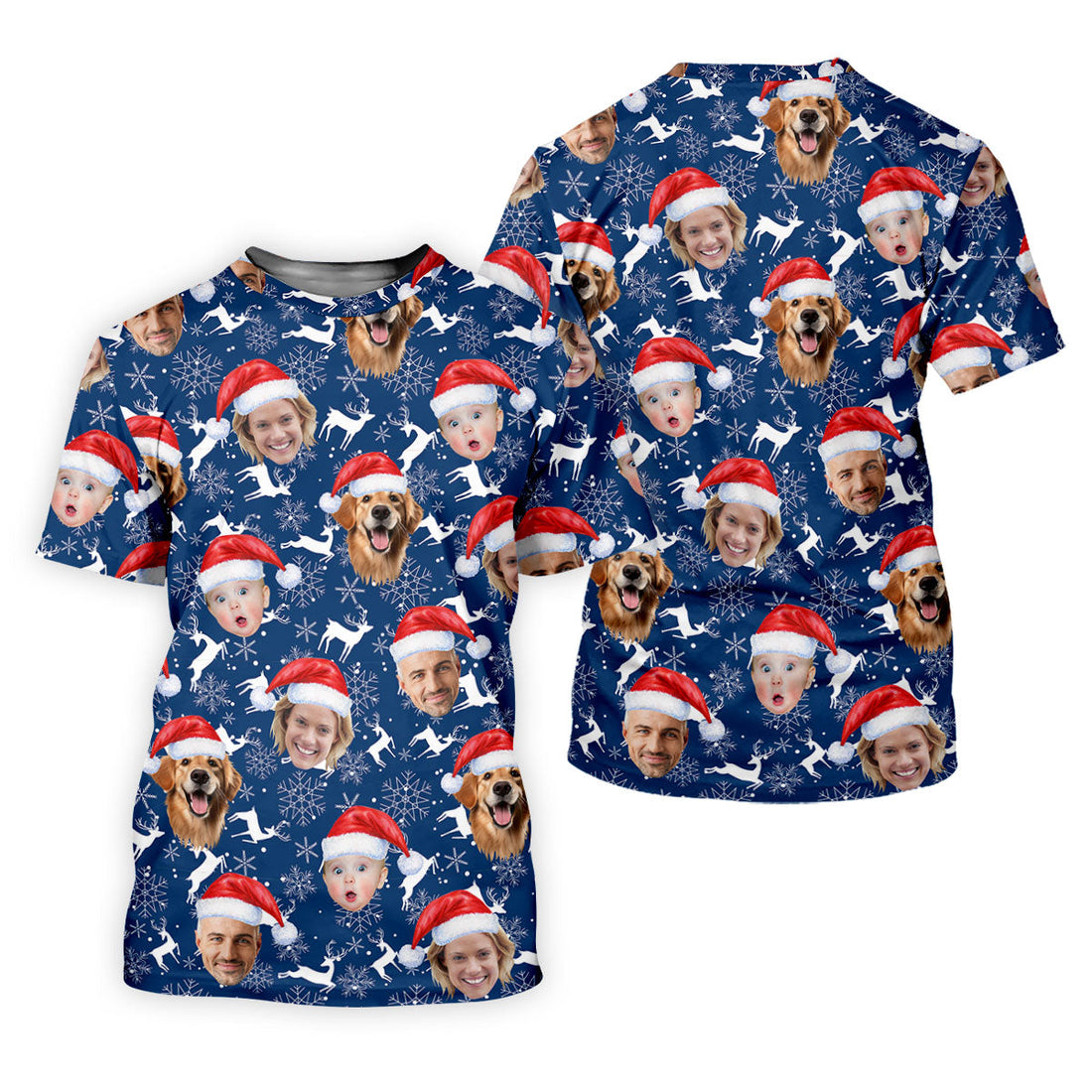 Custom Face Reindeer Pattern Navy Golf Shirt, Christmas Golf Shirt, Women's Golf Tops, Golf Gift For Ladies