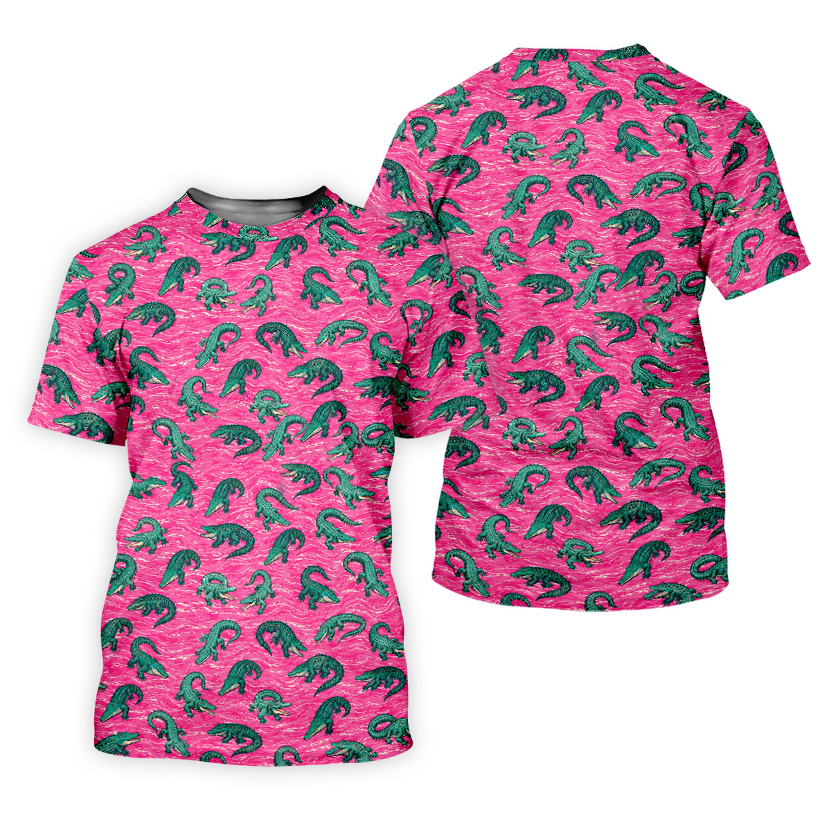 Alligator Pattern Golf Shirt, Pink Gator Print Men's Golf Polo, Polo Shirts For Men