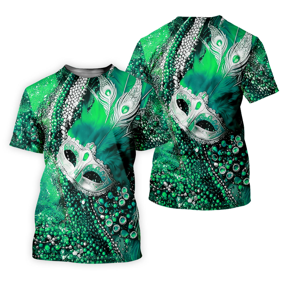 Mardi Gras Masquerade Mask Feather Beads Green Golf Shirt, Polo ShirtFor Men, Golf Shirts For Men