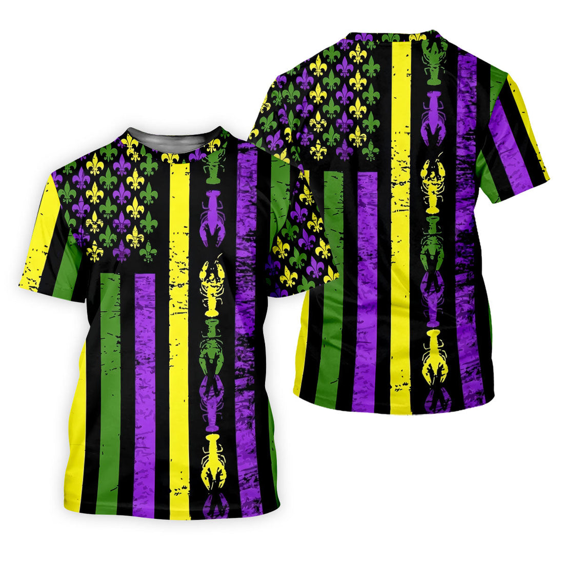 Mardi Gras Flag Fleur-De-Lis Symbol Crawfish Pattern Women's Golf Tops, Women's Golf Shirts, Ladies Golf Polos