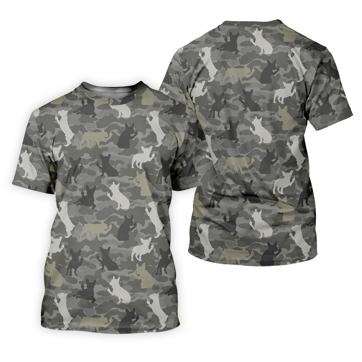 Grey Camo French Bulldog Pattern Golf Shirt, Women's Golf Shirt, Golf Polo For Women, Golf Shirts For Women