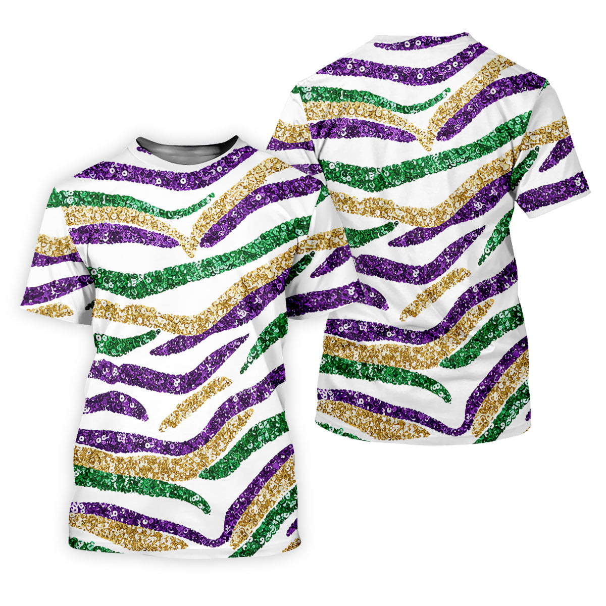 Purple Green Gold Sequin Pattern White Mardi Gras Golf Shirt, Polo ShirtFor Men, Golf Shirts For Men