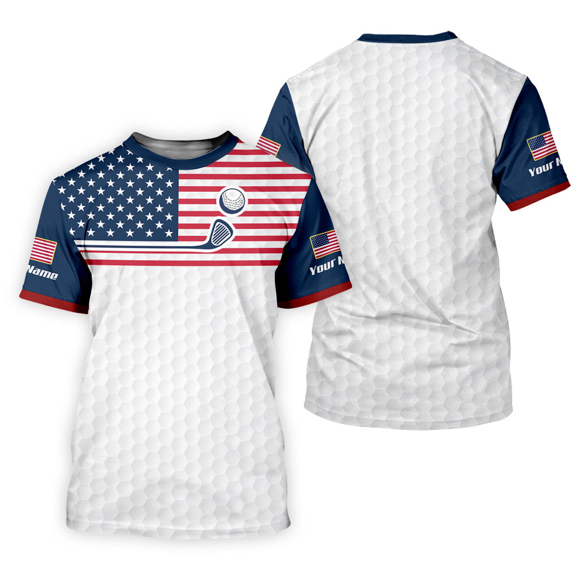 Patriot American Flag Wedge Golf Club Golf Ball Pattern Women's Golf Tops, 250th Anniversary Patriotic Golf Shirt