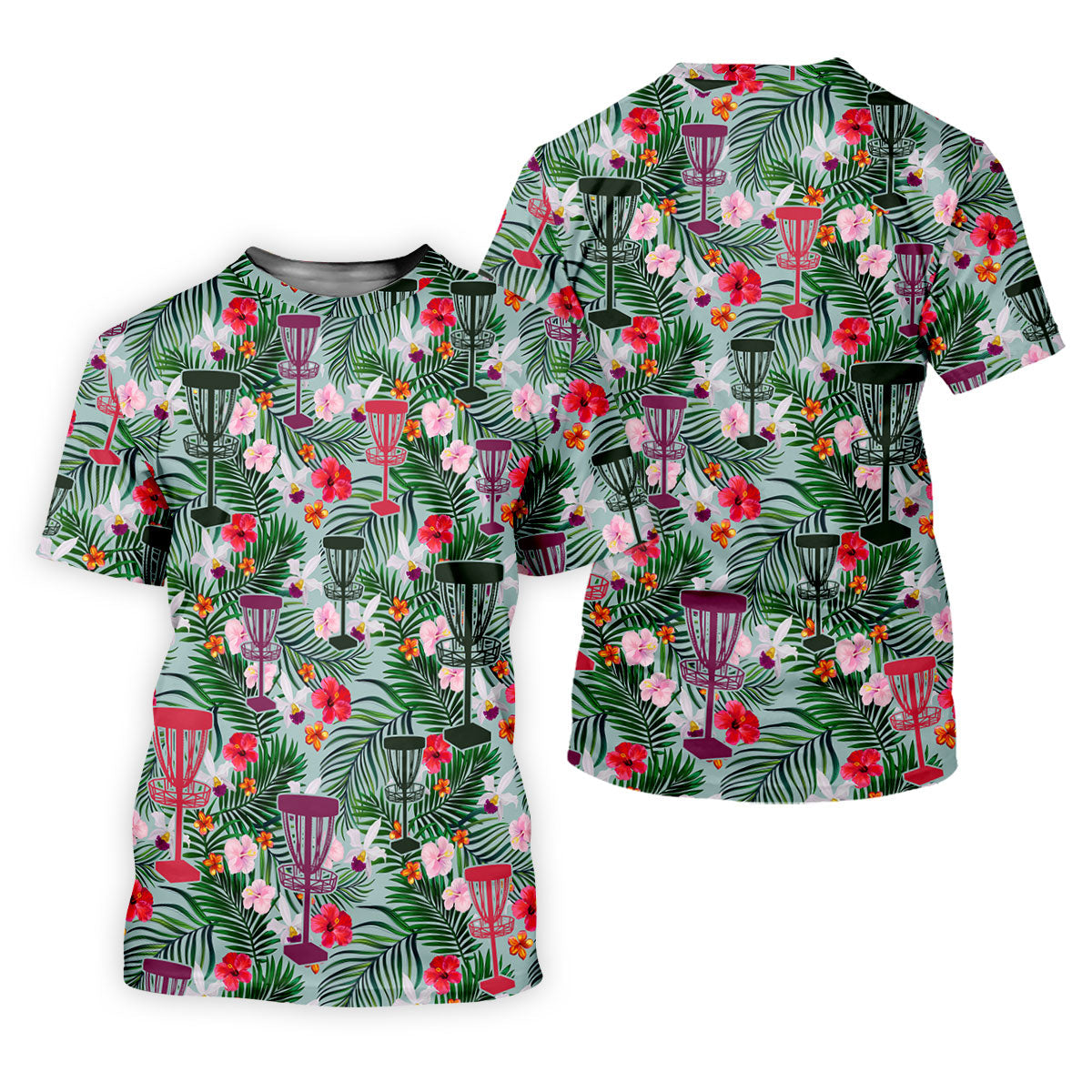 Tropical Disc Golf Basket Floral Polo Shirt, Hawaiian Golf Shirt, Golf Polo Shirts For Men