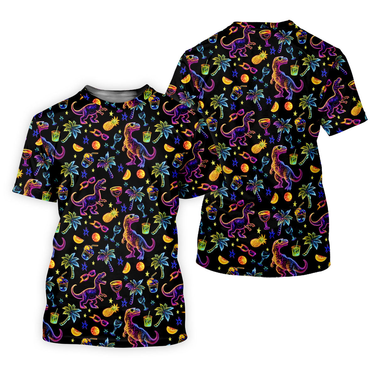 Neon Dinosaur Tropical Theme Hawaiian Golf Shirt, Polo Shirtor Men, Golfing Apparel