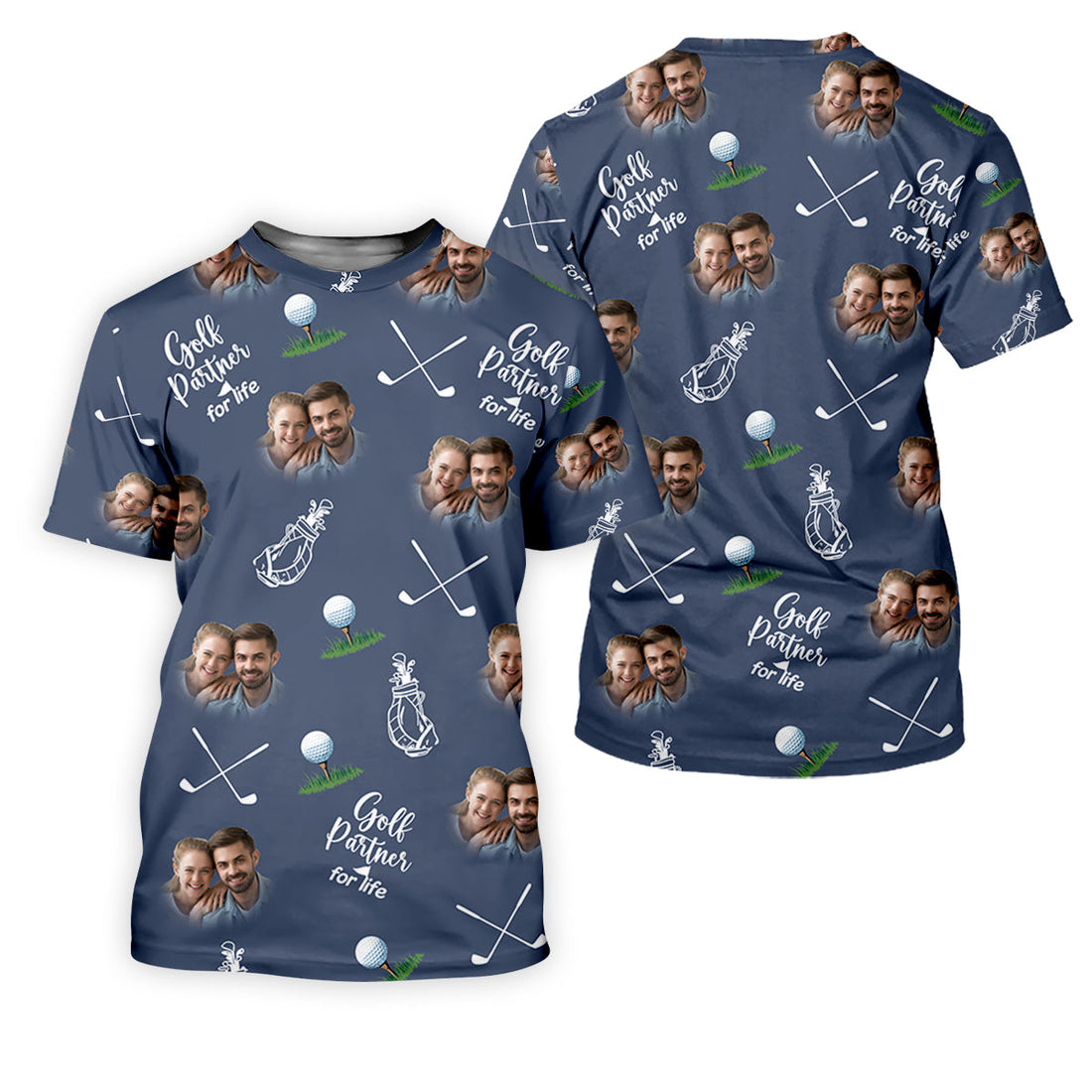 Golf Partner For Life Custom Photo Navy Golf Shirt, Valentines Golf Gift, Fun Golf Shirts For Men, Golf Gift For Men