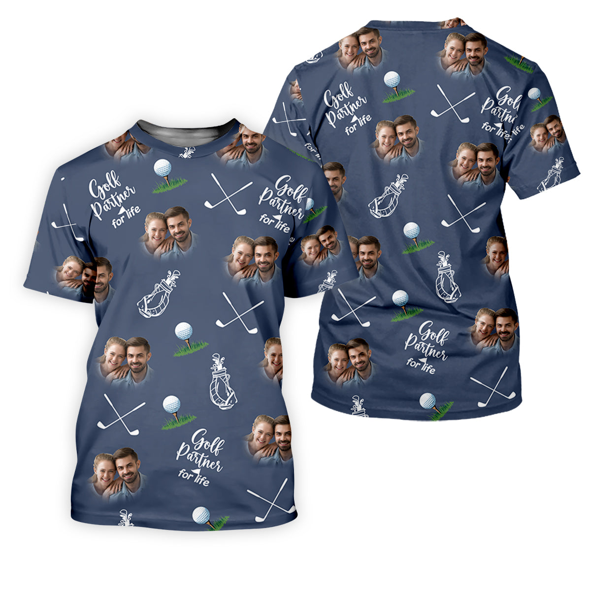 Golf Partner For Life Custom Photo Navy Golf Shirt, Valentines Golf Gift, Fun Golf Shirts For Men, Golf Gift For Men