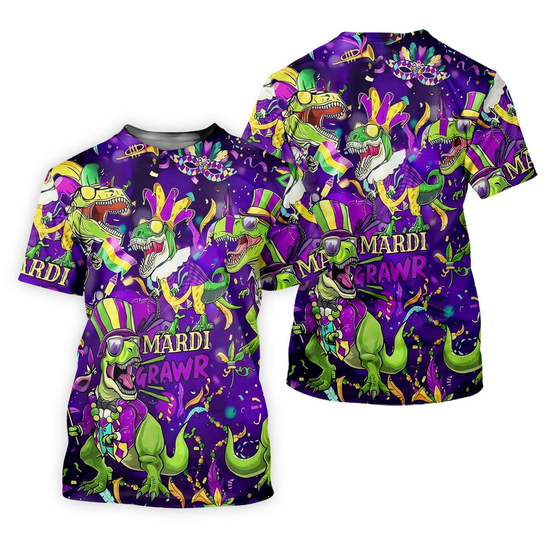 Mardi Grawr Purple Green Gold Funny Dinosaur Mardi Gras Golf Shirt, Women's Golf Tops, Ladies Golf Shirt