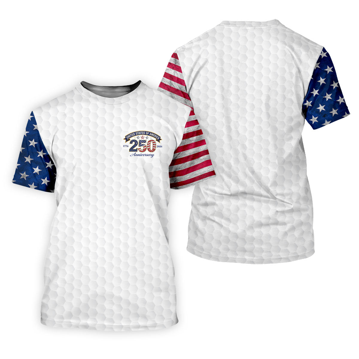 250th Anniversary Golf Ball Pattern White Golf Shirt, Patriotic 4th Of July Golf Shirt, Golf Shirt For Women
