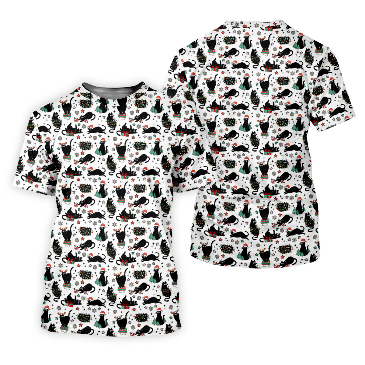 Xmas Black Cat Polo Shirtor Men, Christmas Golf Shirt, Golf Gift For Men, Christmas Golf Shirt