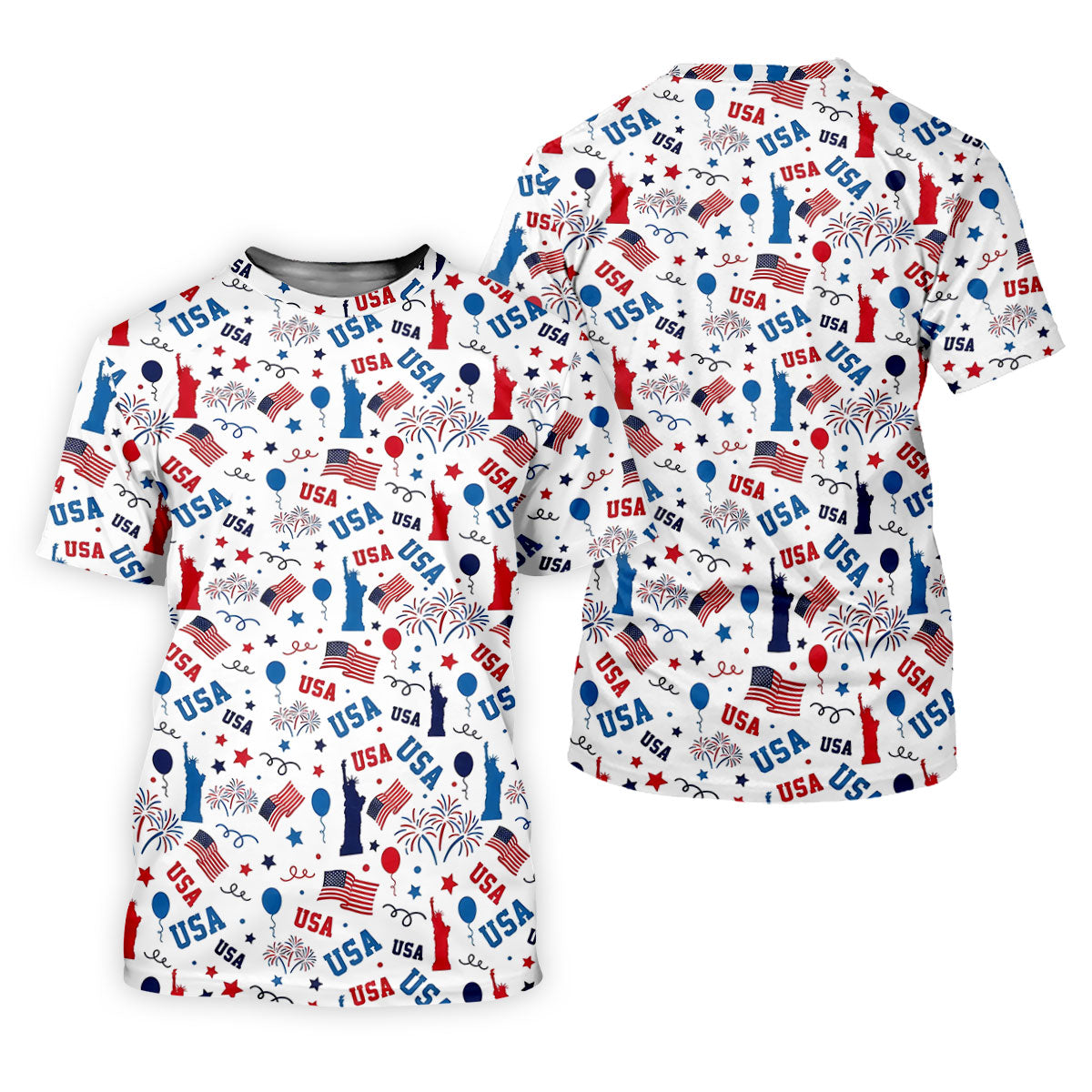 USA Red White Blue Seamless Pattern White Golf Shirt, 250th Anniversary Patriotic 4th Of July Golf Shirt For Women