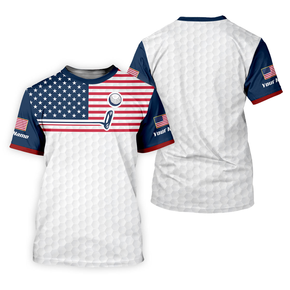 Patriot American Flag Golf Putter Golf Ball Pattern Golf Tops For Men, 250th Anniversary Patriotic Golf Shirt