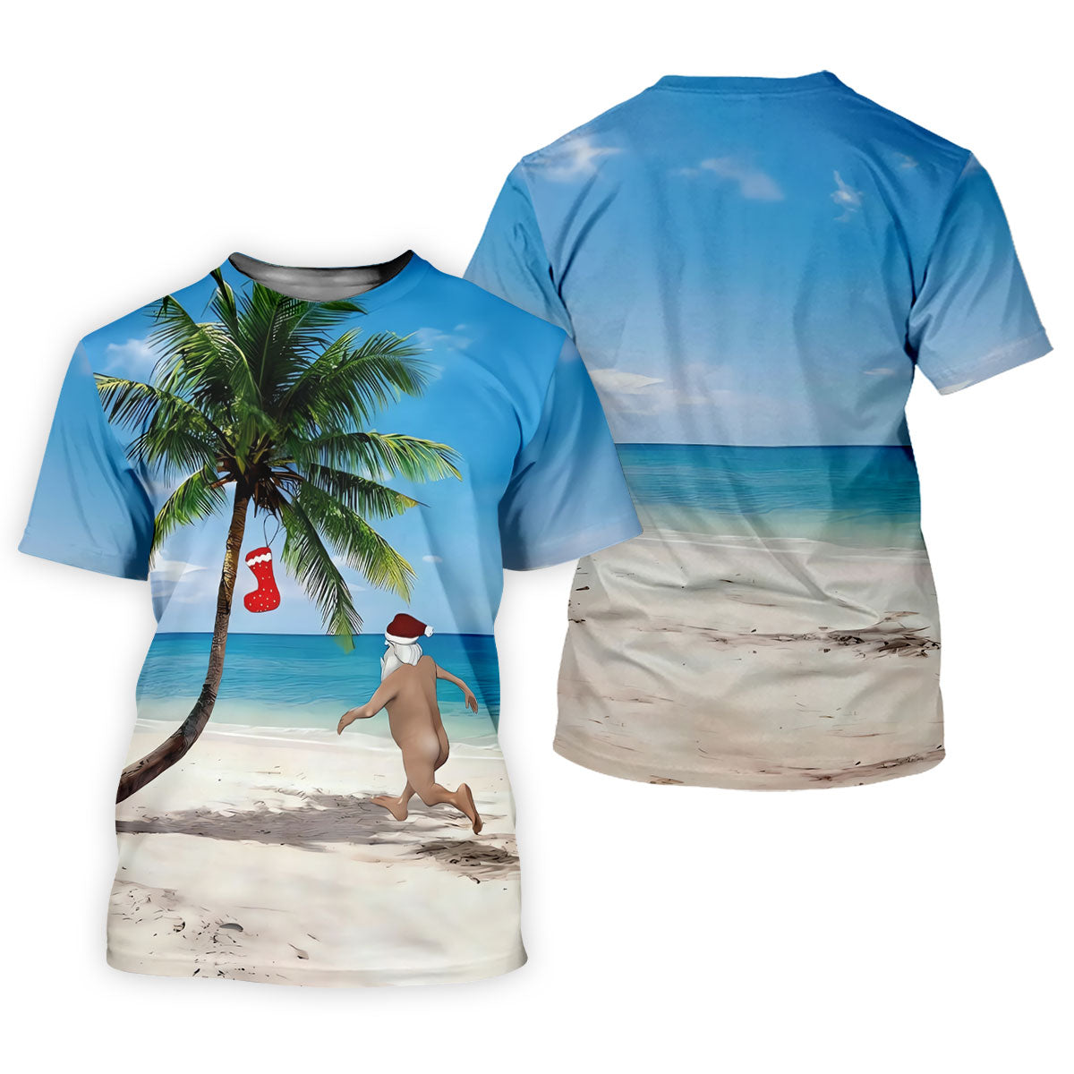 Funny Santa Running On Tropical Beach Christmas Golf Shirt, Women's Golf Tops, Golf Shirts For Women