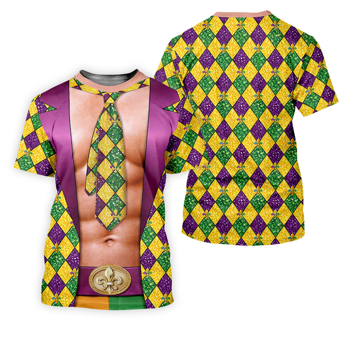 Green Purple Gold Argyle Pattern Fun Suit Mardi Gras Print Golf Shirt, Fun Golf Shirts For Men, Polo For Men