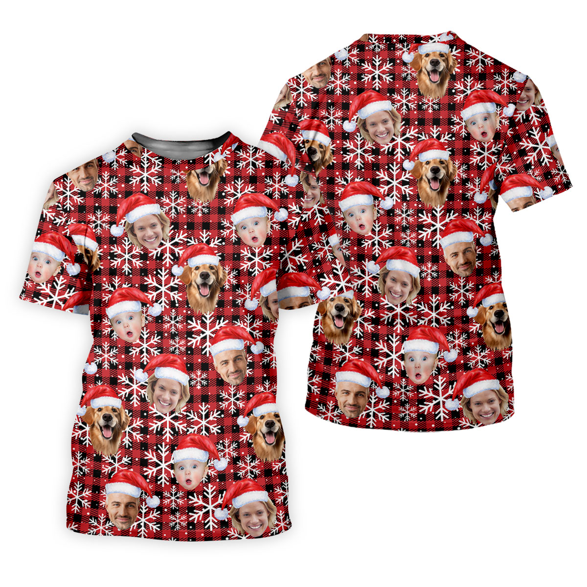 Custom Face Red And Black Checkered, Christmas Golf Shirt, Women's Golf Tops, Golf Gift For Ladies