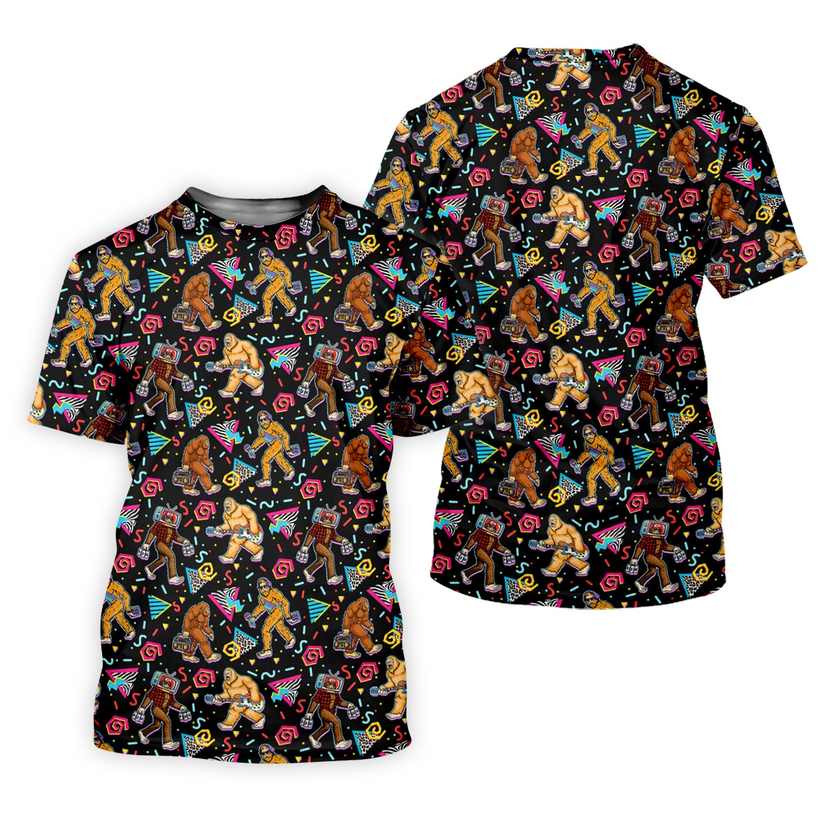 Retro Bigfoot Monkey Guitar Boombox Golf Shirt, Polo Shirts For Men, Mens Golf Apparel, Golf Polo Shirts For Men