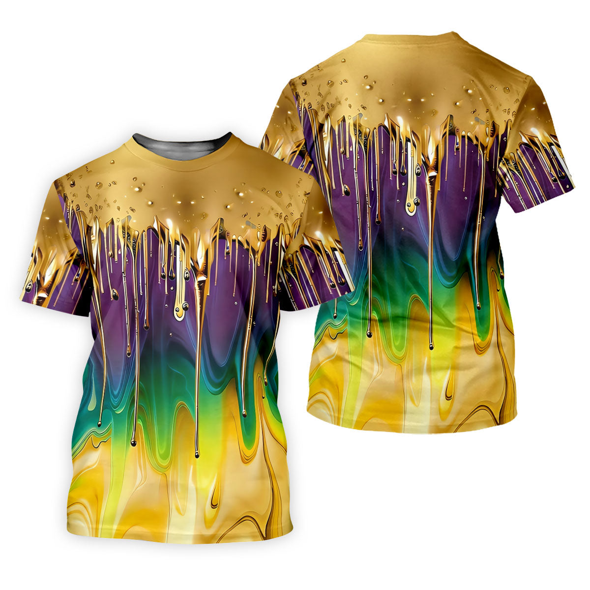 Purple Green Gold Dripping Effect Mardi Gras Golf Shirt, Women's Golf Shirts, Ladies Golf Polos