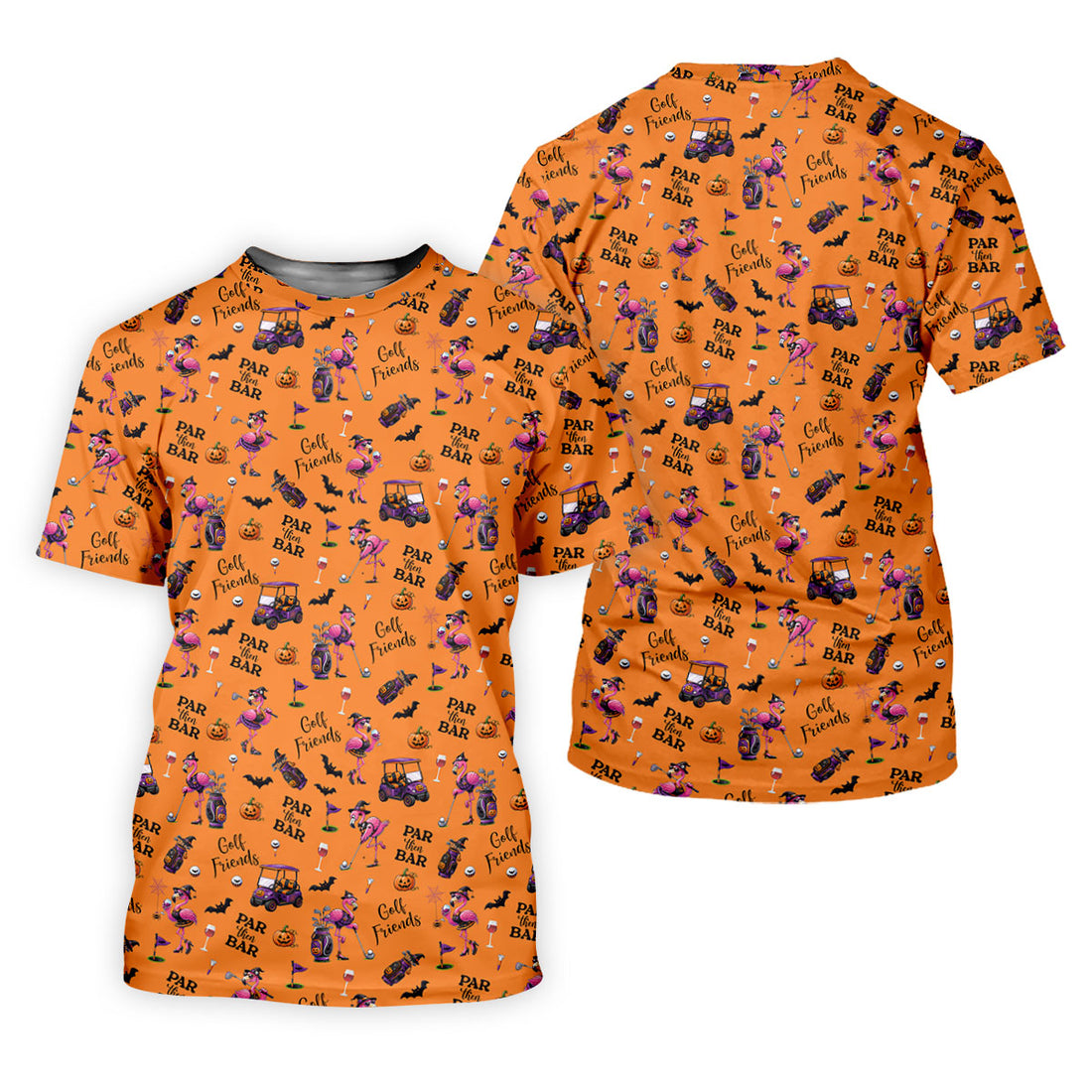 Orange Par Then Bar Flamingo Halloween Shirt, Golf Shirts For Women, Ladies Golf Tops