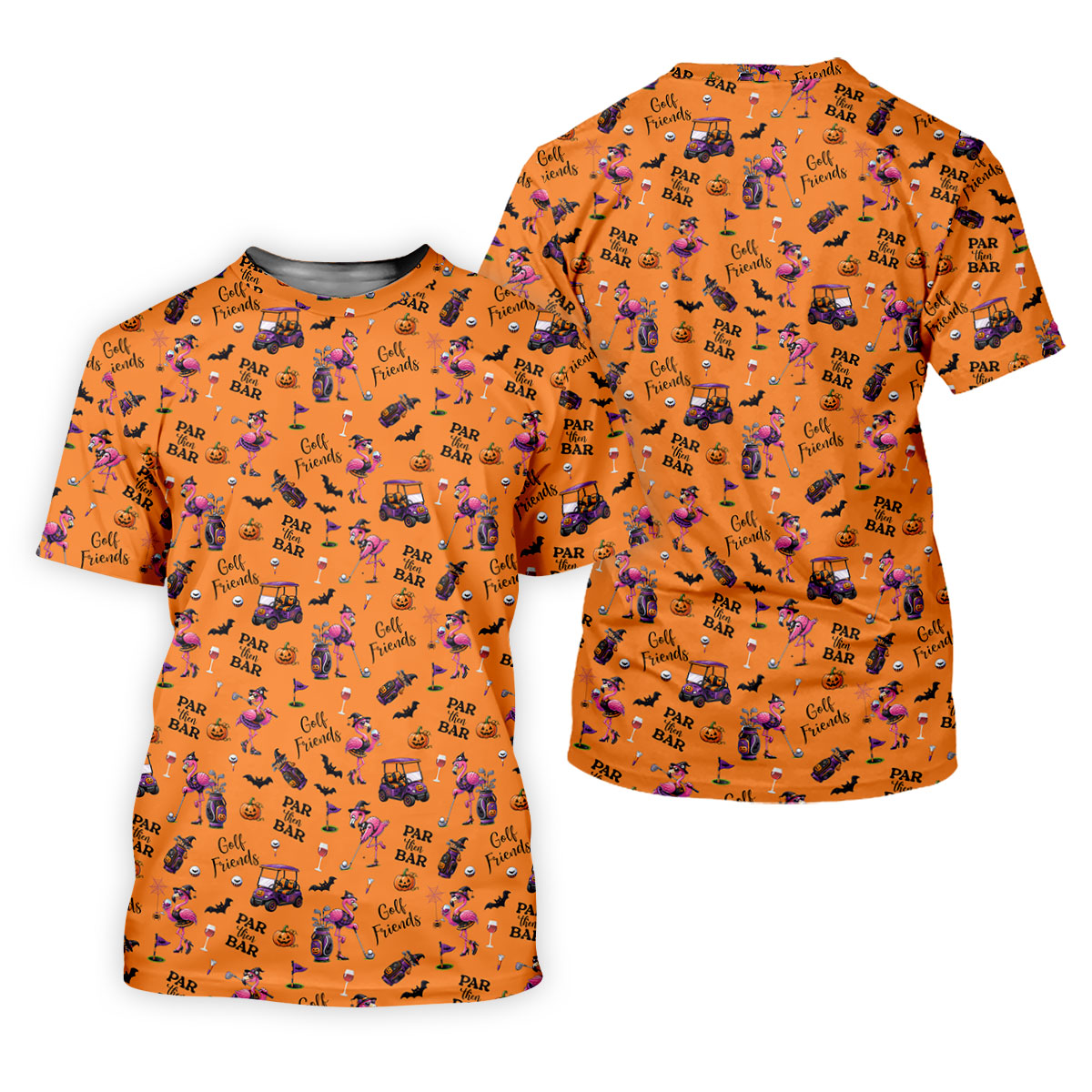 Orange Par Then Bar Flamingo Halloween Shirt, Golf Shirts For Women, Ladies Golf Tops