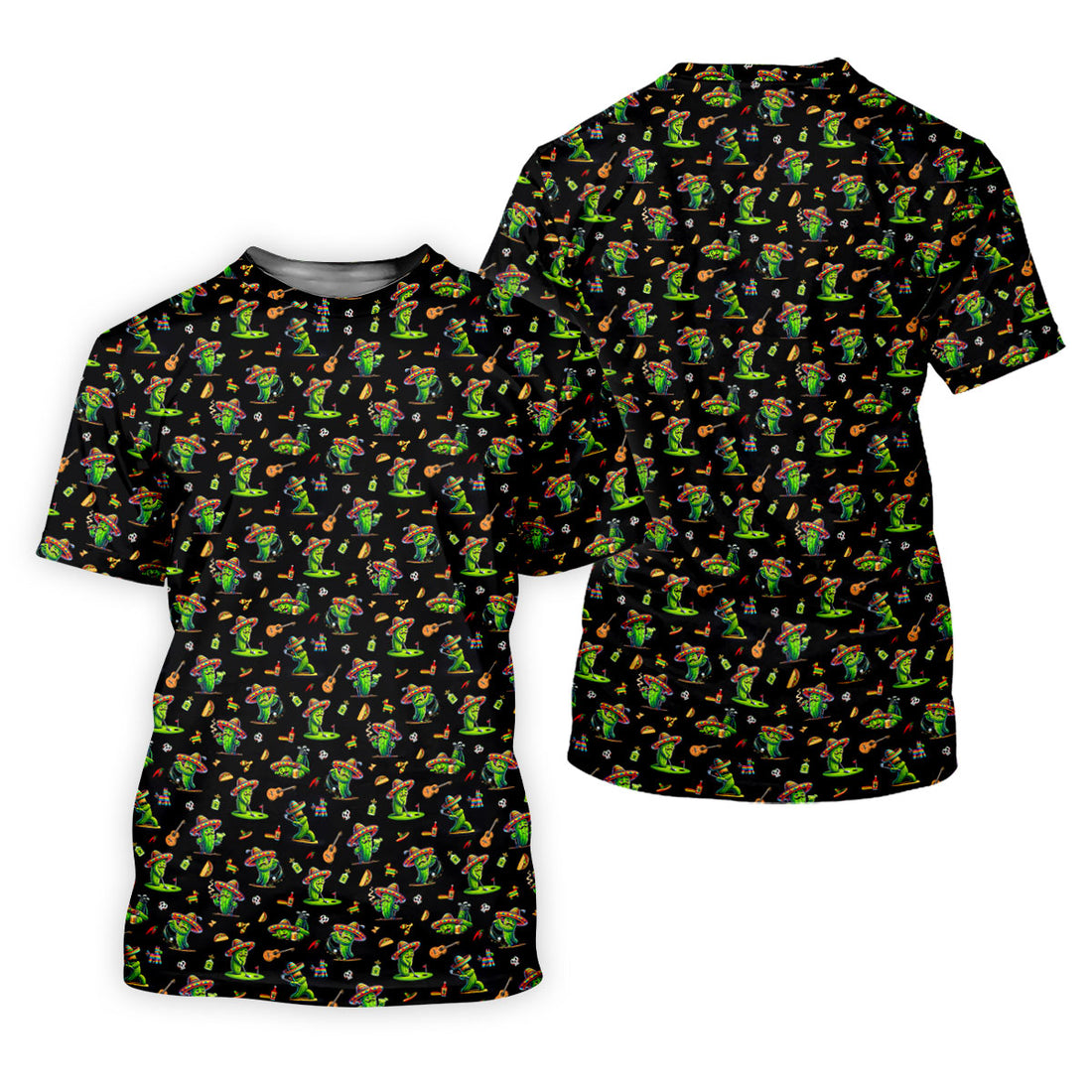 Cartoon Mustach Funny Cactus Cinco De Mayo Celebration Fiesta Themed Black Golf Shirts For Men