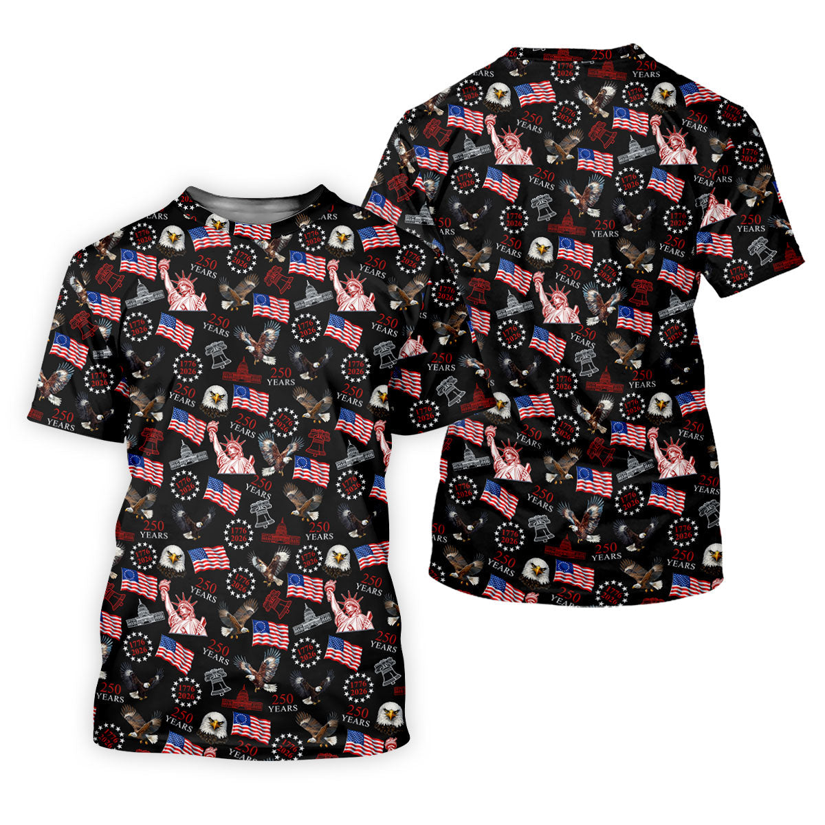 250 Years American Symbol Patriotic Pattern Black Golf Shirt, 4th Of July Golf Shirt, Golf Shirt For Women