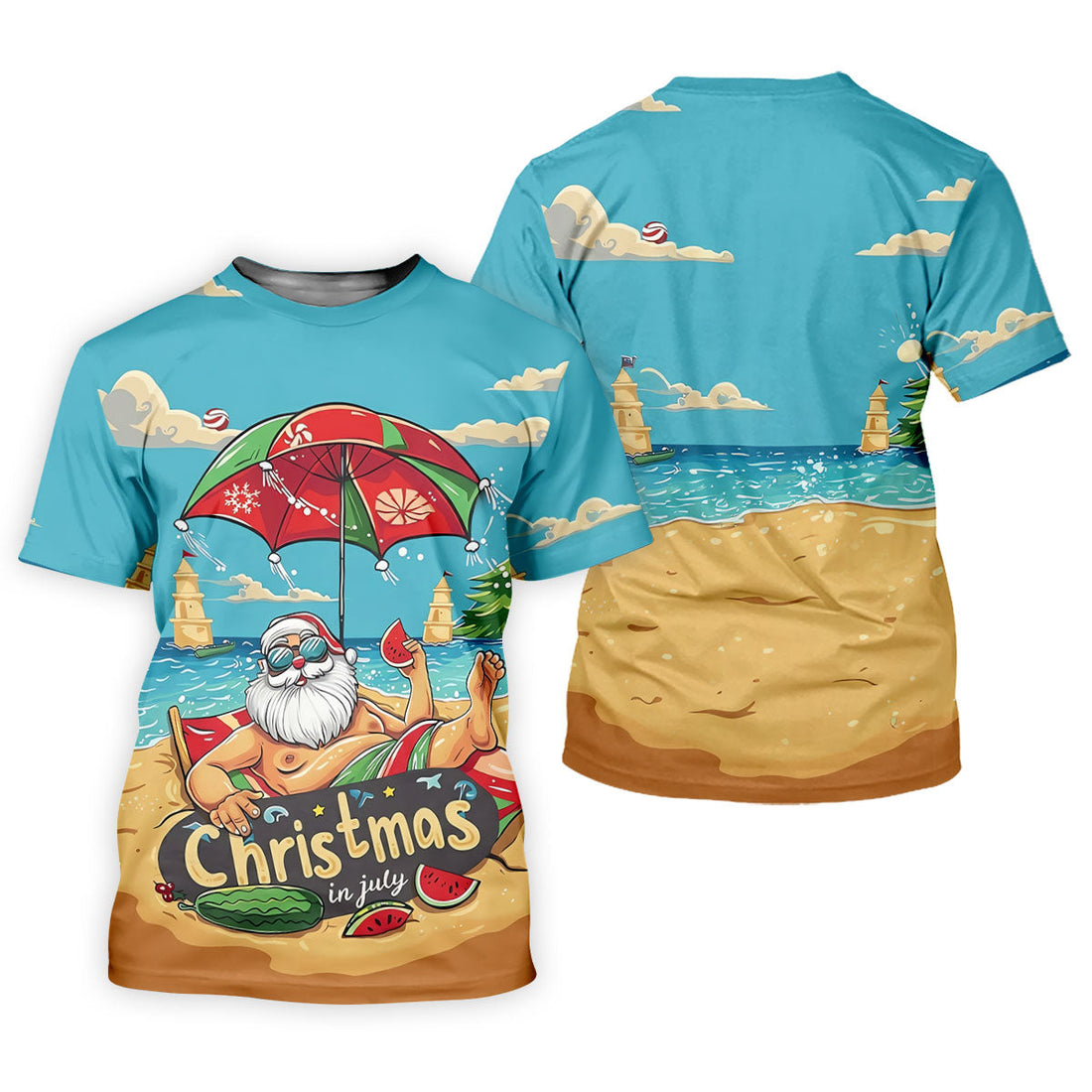 Christmas In July Santa Beach Christmas Golf Shirt, Women's Golf Tops, Hawaiian Golf Shirt, Printed Golf Shirt