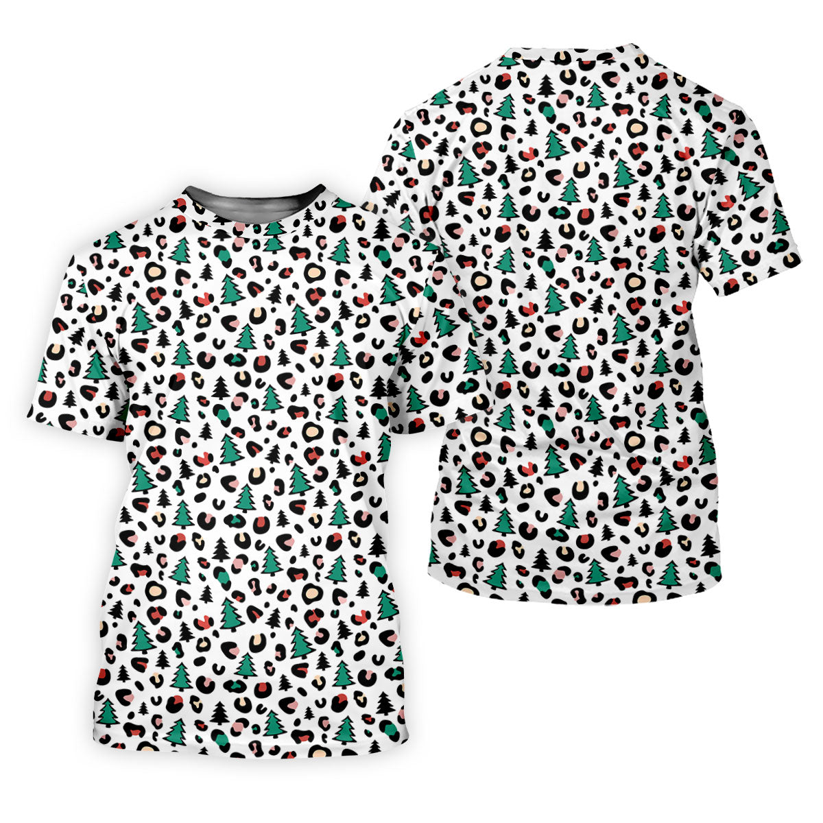 Leopard Pattern Xmas Pine Tree Women's Golf Shirts, Christmas Golf Shirt, Cute Golf Outfit, Ladies Golf Polos