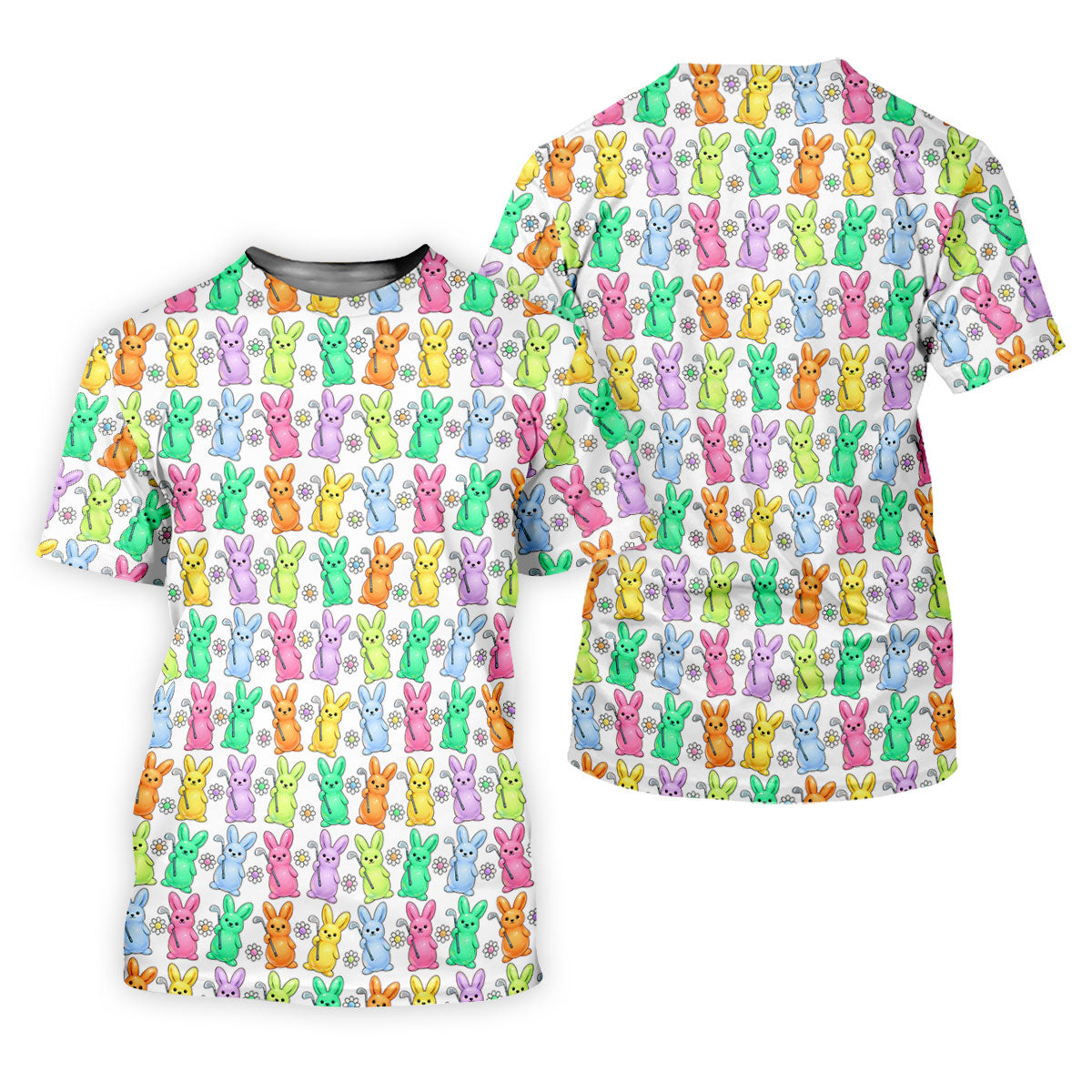 Colorful Easter Bunny White Golf Shirt, Cute Golf Outfit, Golf Shirts For Men, Golf Gift For Men