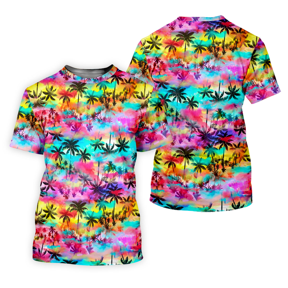 Watercolor Tropical Palm Golf Shirt, Colorful Sunset Hawaiian Polo, Polo Shirts For Men