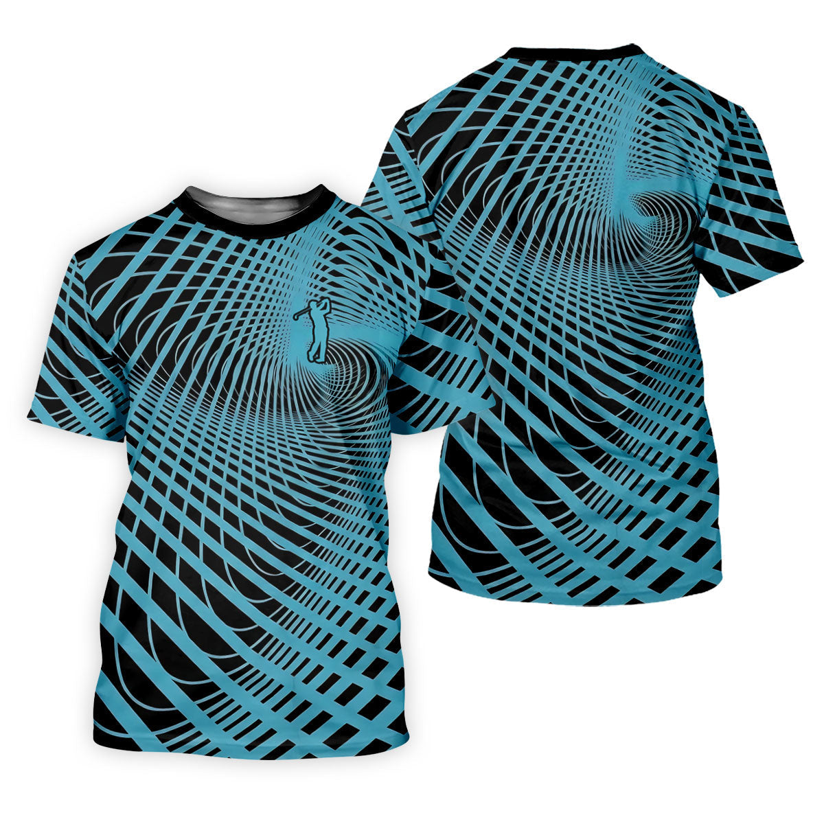 Swirling Vortex Black And Light Blue Golf Shirts For Men, Polo ShirtFor Men, Golfing Apparel