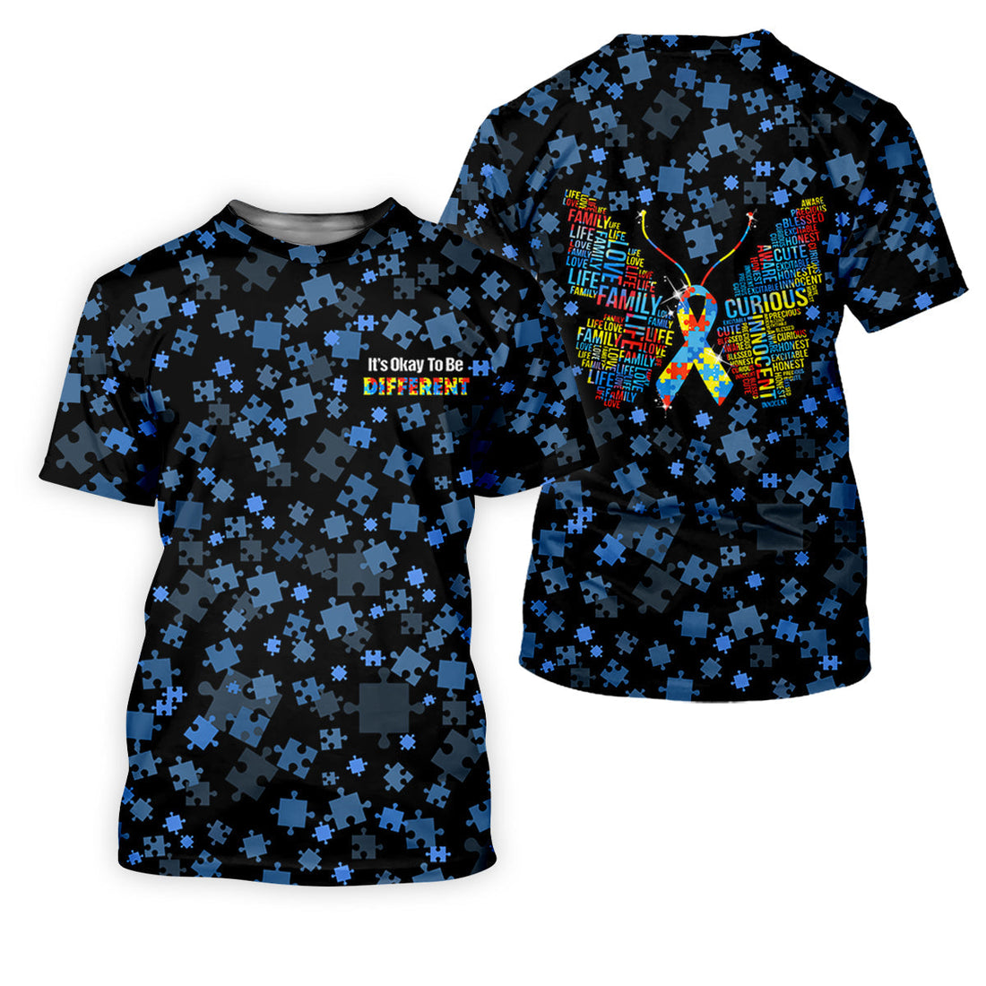 It's Okay To Be Different Autism Awareness Black And Blue Puzzle Pattern Golf Tops For Men, Polo ShirtFor Men