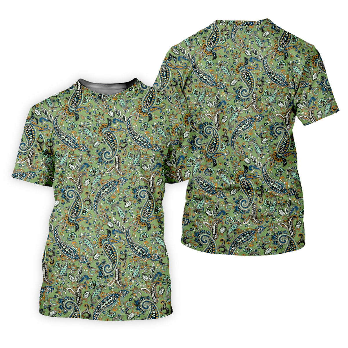 Paisley Vintage Earth Green Women's Golf Tops, Ladies Golf Polos, Golf Shirt For Women