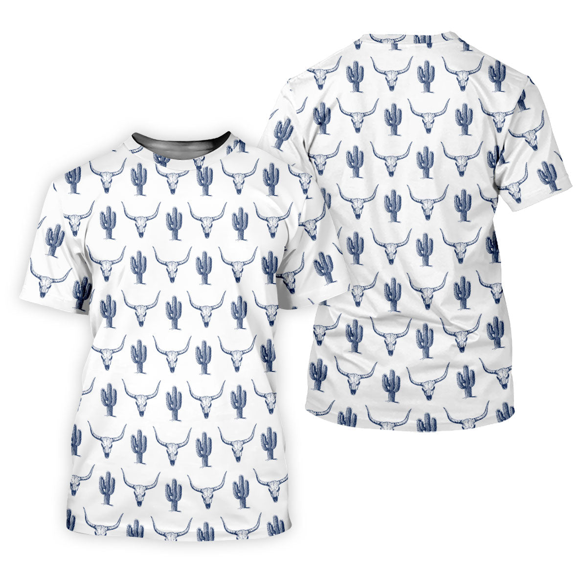 Western Longhorn And Cactus Pattern Hawaiian Golf Shirt, Golf Shirts For Men, Polo Shirts For Men