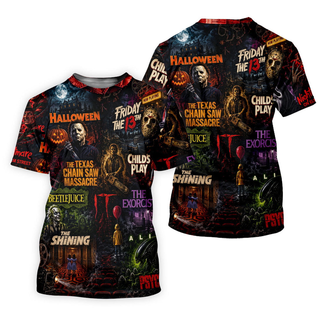Classic Horror Character Movie Poster Collage Golf Polo Shirt, Women's Golf Polo, Printed Golf Shirts