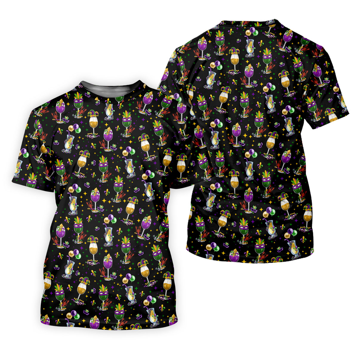 Mardi Gras Wine Glass Beaded Garland Fleur De Lis Black Golf Shirt, Polo ShirtFor Men, Golf Shirts For Men