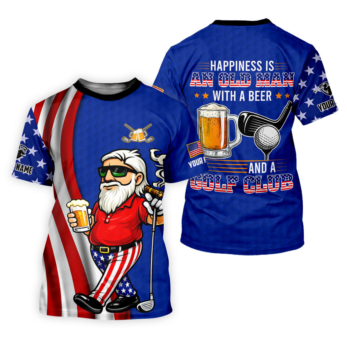 Happiness Is An Old Man With A Beer Funny 4th Of July Navy Golf Shirt, 250th Anniversary Women's Golf Tops
