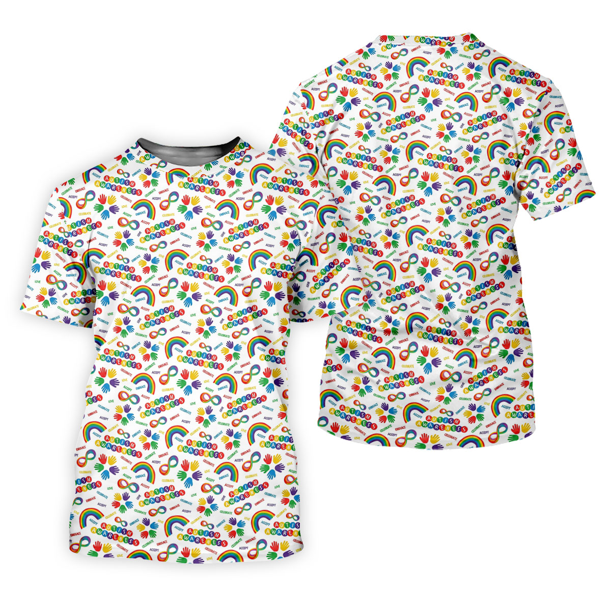Autism Awareness Rainbow Pattern Colorful Handprints White Golf Shirt, Golf Shirt For Women