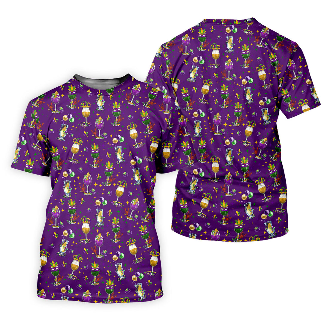 Mardi Gras Wine Glass Beaded Garland Fleur De Lis Purple Golf Shirt, Polo ShirtFor Men, Golf Shirts For Men