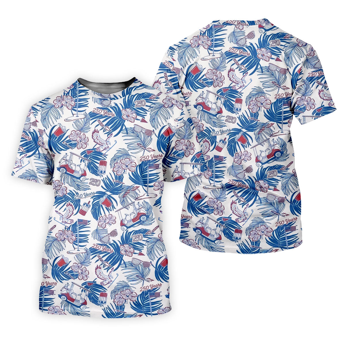 250 Years Red White Blue Tropical Floral Patriotic Golf Shirt, 4th Of July Golf Shirt For Women