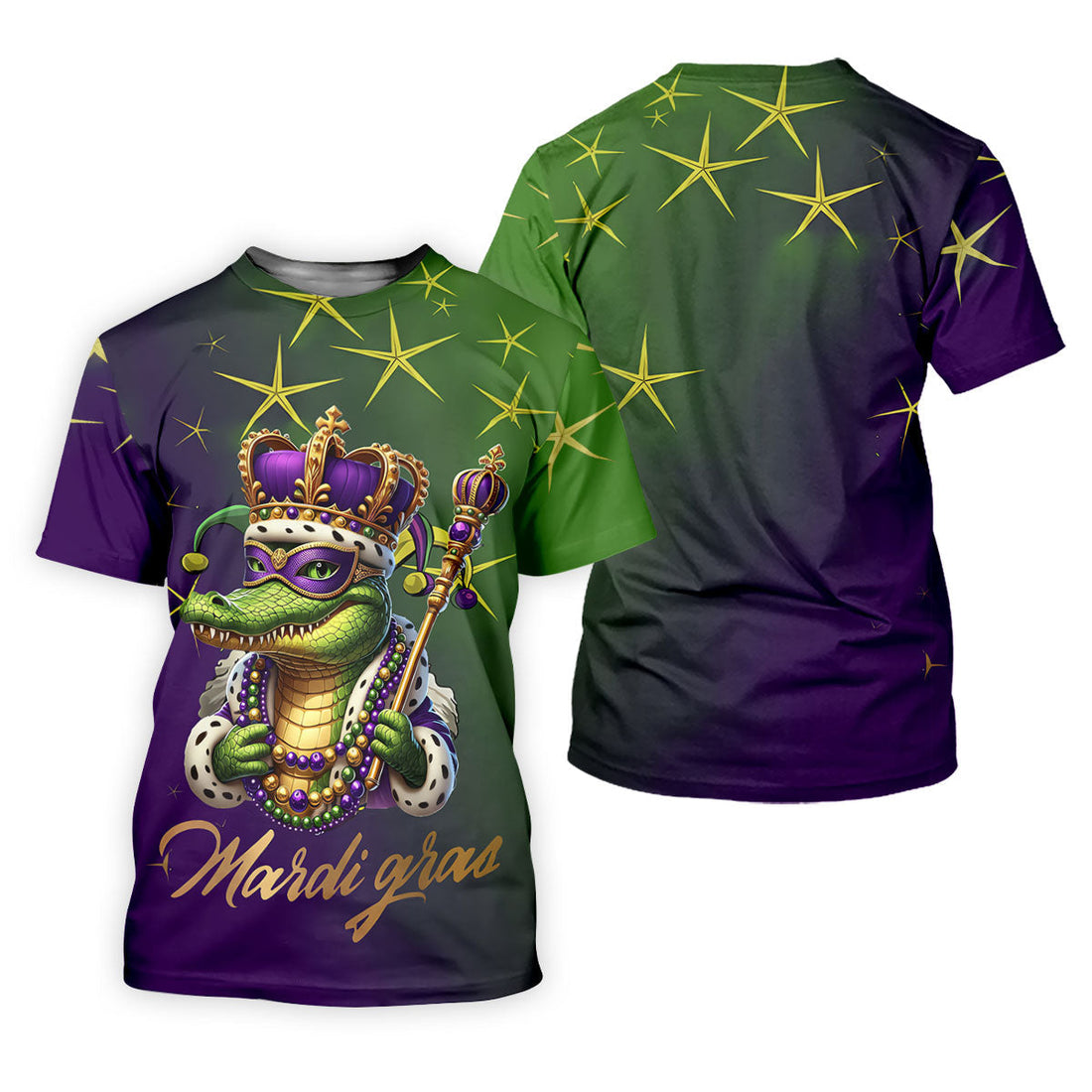 Mardi Gras Aligator Crown Mask Purple Green Gold Golf Tops For Men, Polo ShirtFor Men, Golf Shirts For Men