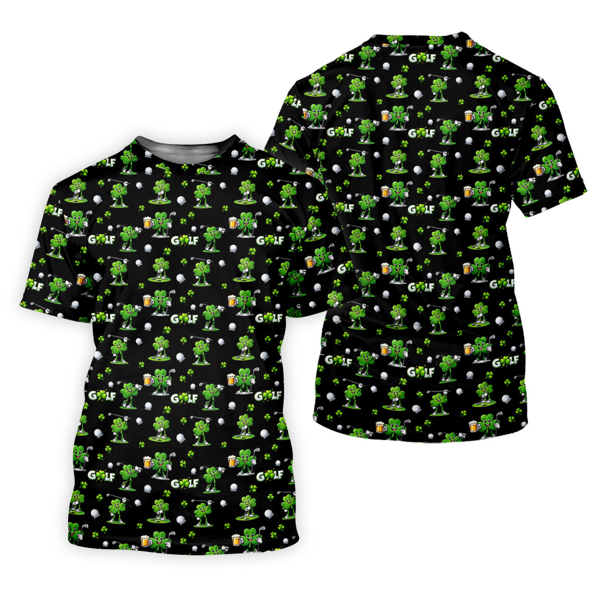 Three Leaf Clover Golf And Beer St Patrick's Day Black Golf Shirt, Fun Golf Shirts For Men, Polo ShirtFor Men
