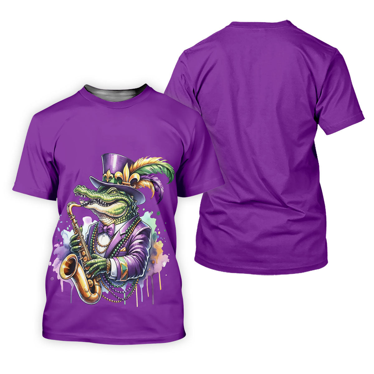 Mardi Gras Alligator Playing Saxophone Purple Golf Shirt, Golf Shirts For Men, Polo ShirtFor Men