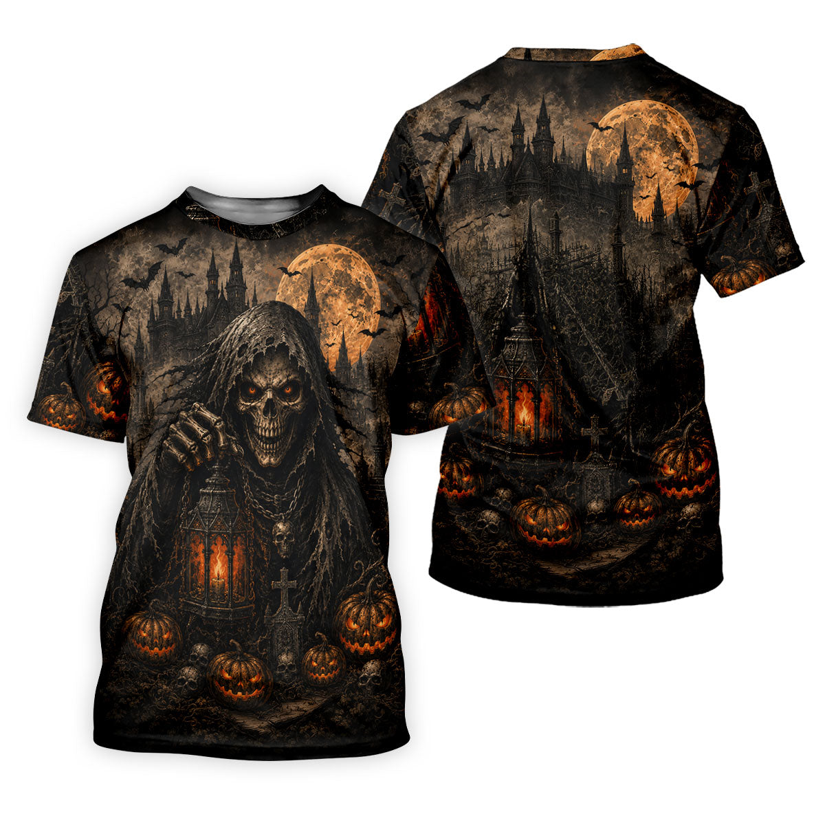 Grim Reaper Lantern Halloween Horror Character Polo Shirt, Mens Golf Polo, Mens Golf Apparel