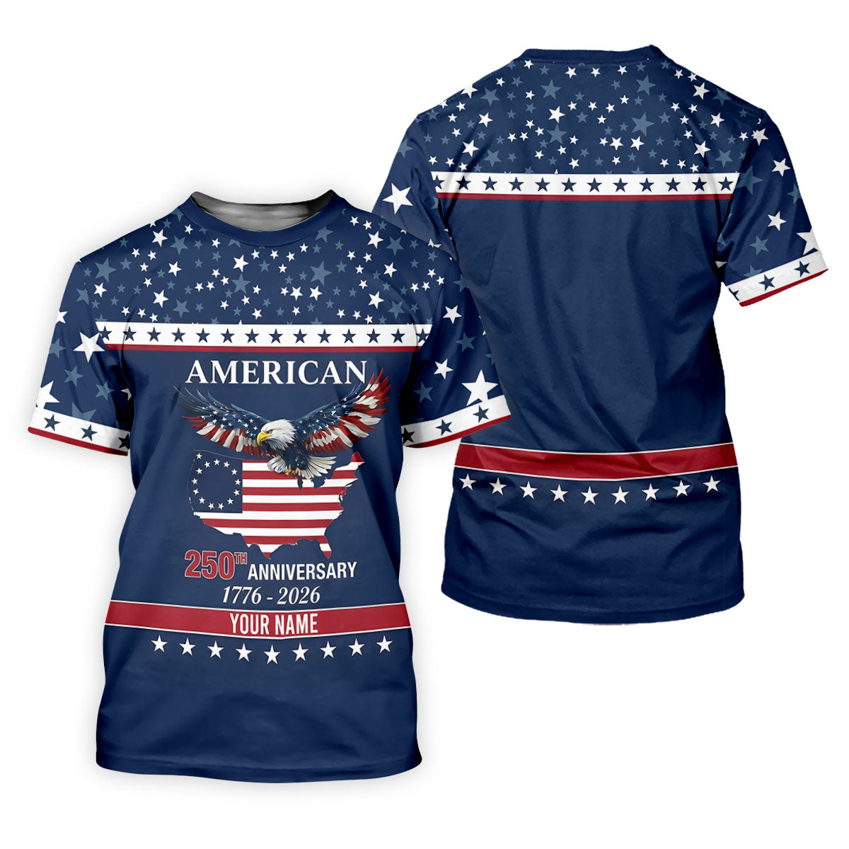 American Bald Eagle 250th Anniversary Patriotic Stars Golf Shirt, 4th Of July Golf Shirts For Men