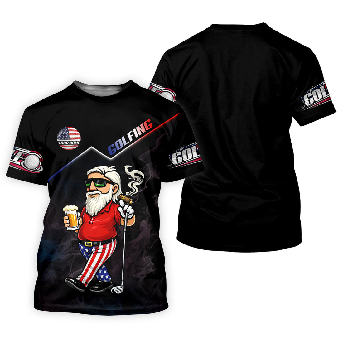 Patriotic Man Golf And Beer Custom Name Funny 4th Of July Golf Shirt, 250th Anniversary Golf Shirts For Men