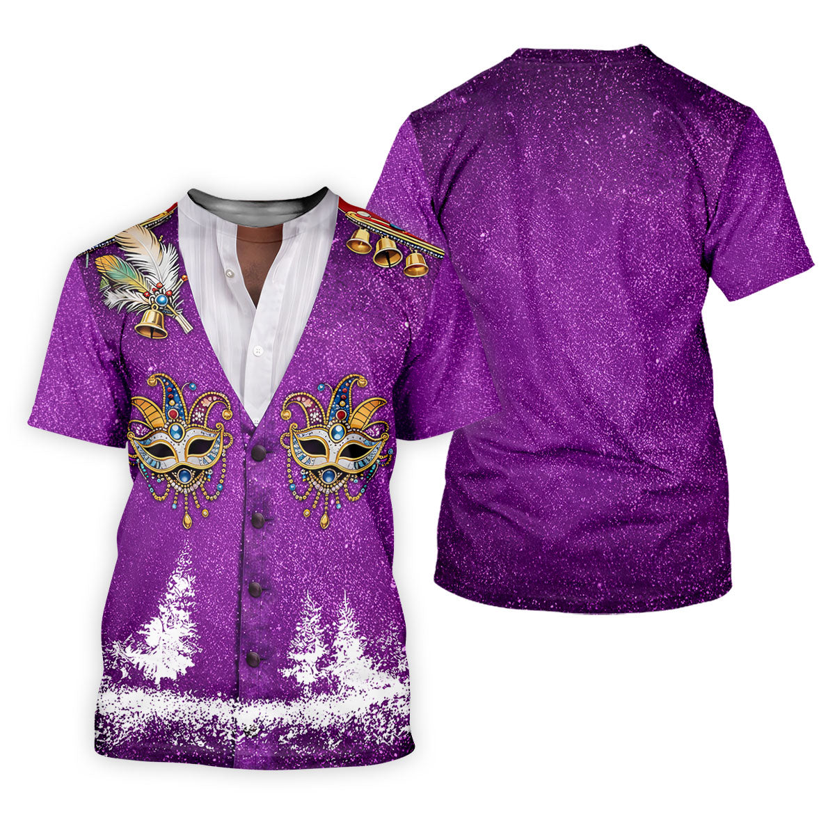 Masquerade Mask Feather Mardi Gras Glitter Print Purple Golf Shirt, Polo ShirtFor Men, Golf Shirts For Men