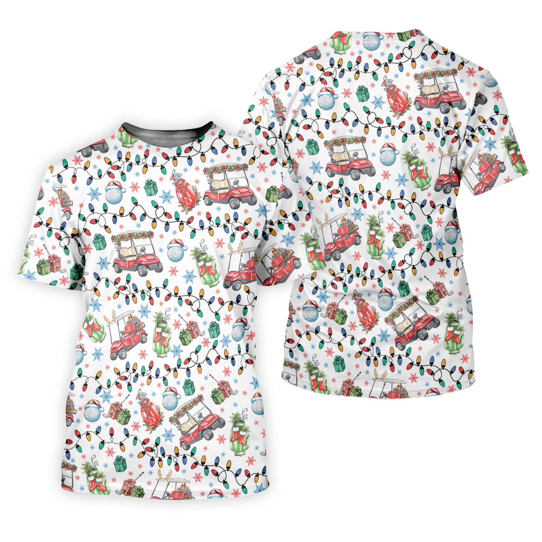 Golf Cart Christmas Lights Women's Golf Tops, Christmas Golf Shirt, Ladies Golf Polos, Golf Lover Xmas Gift