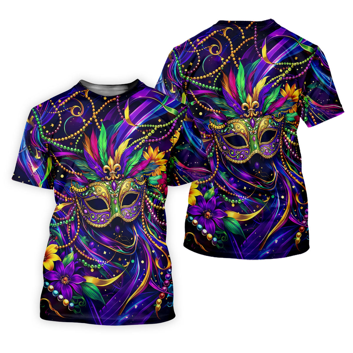 Mardi Gras Beads Ribbons Feather Masquerade Mask Print Golf Shirt, Golf Polo Shirtlf Tops For Men